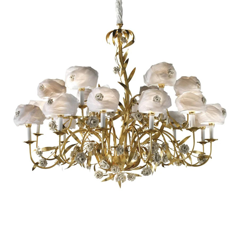 Camelia Chandelier - 18 Lights - Gold & White