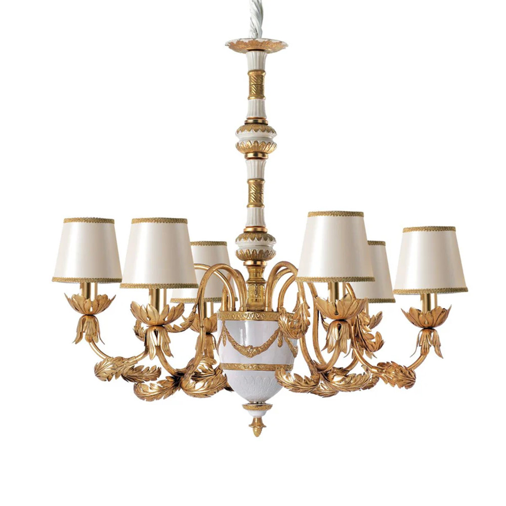 Josephine Chandelier - 6 Lights - White & Gold